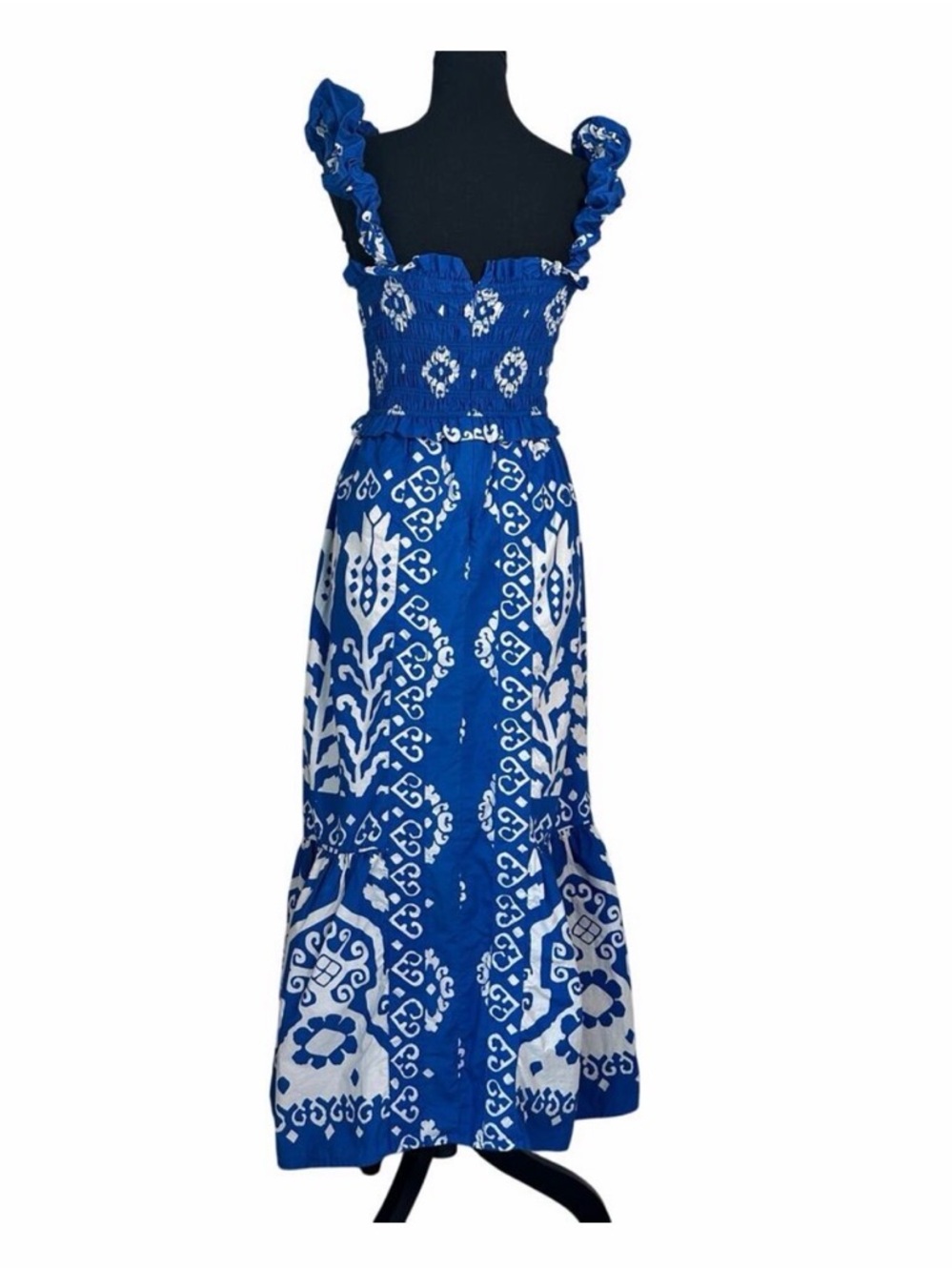 Sea NY Blue Cotton Sonia Print Smocked Coastal Midi Dress, Tropical Resort, XS - Picture 3 of 13